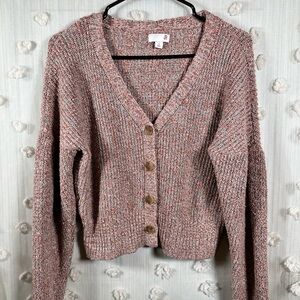 SO Women's Marled Pink Button-Up Cardigan Size Small